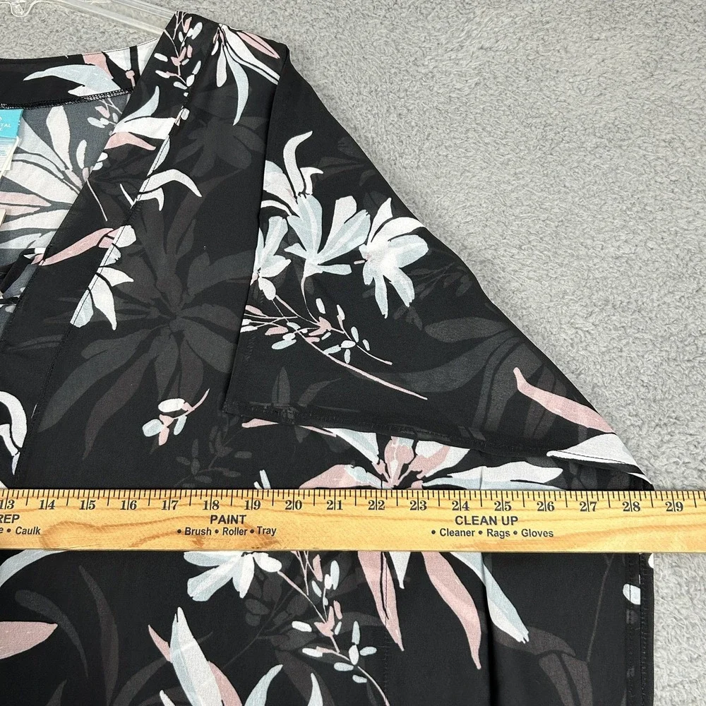 Coastal Blue Kaftan Swim Cover Up Womens Large Black Floral Sheer Tassel Cruise‎